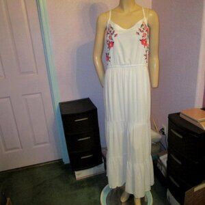 White Gauze Tiered Maxi Dress Size 2X Embroidered Sheer Fairy Ethereal Boho NEW